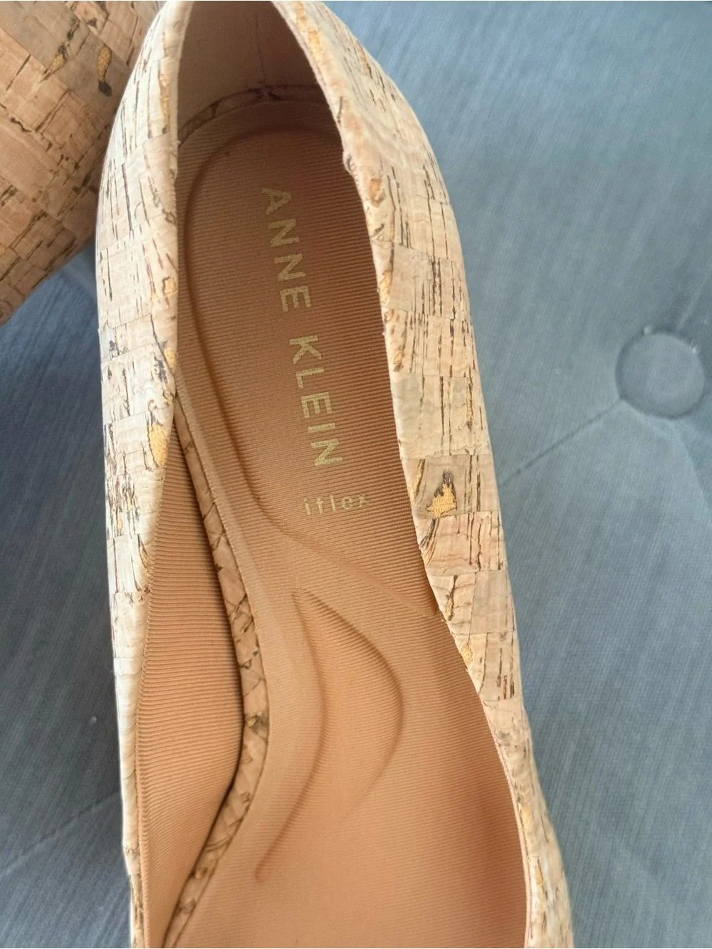 Anne Klein Pointed Cork-Textured Pumps in Natural Tan
